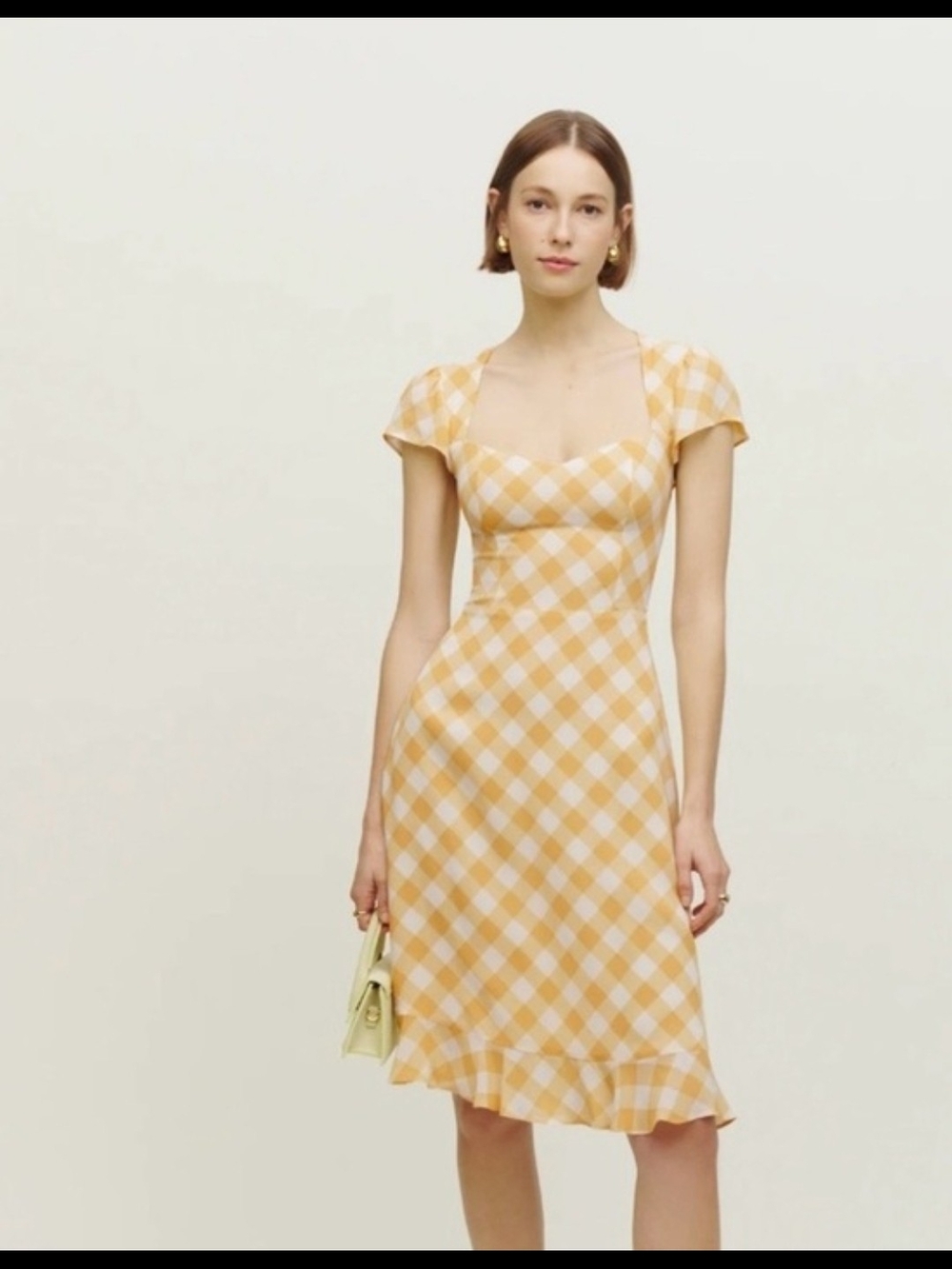 Reformation Yellow Gingham Midi Dress